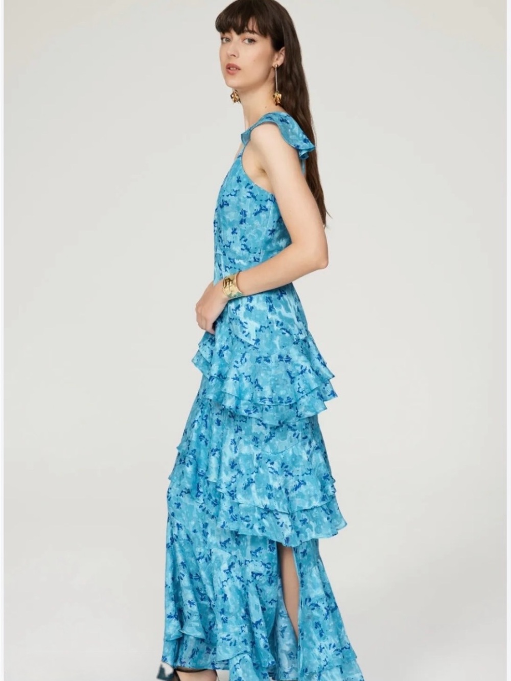 Hutch Miah Blue Floral Tiered Ruffle Maxi Gown Dress Size 6